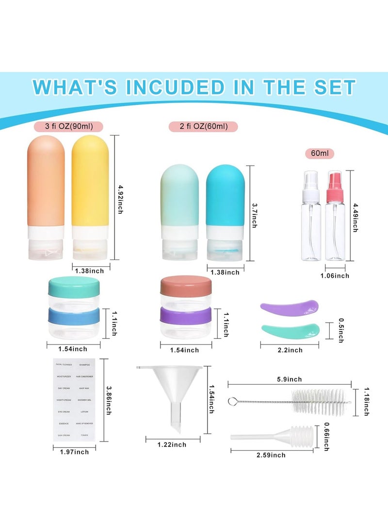 إي وورلد مجموعة زجاجات سفر 16 قطعة لمستحضرات التجميل | عبوات قابلة لإعادة التعبئة ومضادة للتسرب للشامبو، البلسم، اللوشن والسوائل | مجموعة سفر ملونة مع حقيبة - Image 3